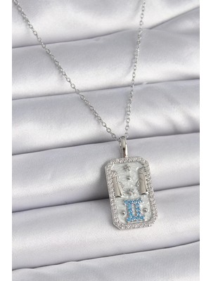 Uravas Store 316L Çelik Gümüş Renk Zincir Ikizler Burcu Zirkon Taşlı Kadın Kolye - TJ-BKO9446