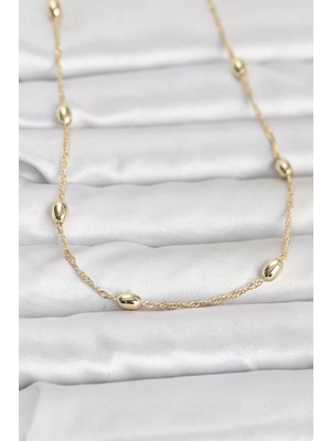Uravas Store cm 14K Gold Renk Topçuklu Burgu Zincir Model 60 cm Kadın Kolye - TJ-BKO10963