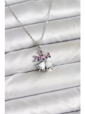 Uravas Store 316L Çelik Zincir Gümüş Renk Chirtsmas Bell Model Yılbaşı Temalı Kadın Kolye - TJ-BKO10707
