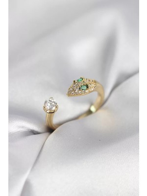 Uravas Store Yılan Model Zirkon Taşlı Gold Renk Kadın Yüzük - TJ-BYK4080