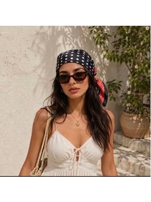 Trend Dokunuş 50-50 Saten Kadın Siyah-Kırmızı Puantiyeli Fular Bandana