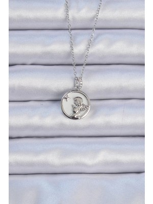 Uravas Store 316L Çelik Zincir Gümüş Renk Zirkon Taşlı Mineli Melek Kolye - TJ-BKO9086