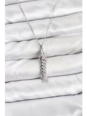 Uravas Store 316L Çelik Zincir Gümüş Renk Balık Model Zirkon Taşlı Kadın Kolye - TJ-BKO10884