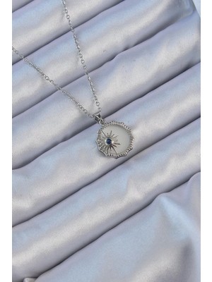 Uravas Store 316L Çelik Gümüş Renk Zirkon Taşlı Mineli Kutup Yıldızı Kolye - TJ-BKO9148