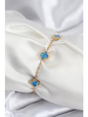 Uravas Store 316L Çelik Gold Renk Buz Mavisi Baby Boy Yonca Kadın Bileklik - TJ-BB7948