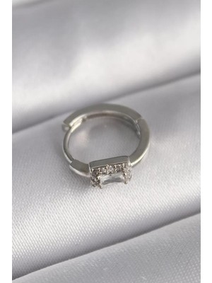 Uravas Store 316L Çelik Gümüş Renk Kare Zirkon Taşlı Tragus Piercing - TJ-PR1309