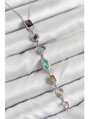 Uravas Store Pirinç Renkli Zirkon Taşlı Model Gümüş Renk Kadın Y Kolye - TJ-BKO10440
