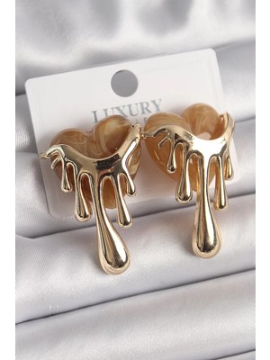 Uravas Store Pirinç Gold Renk Krem Sedefli Akan Kalp Model Kadın Küpe - TJ-BKP9895