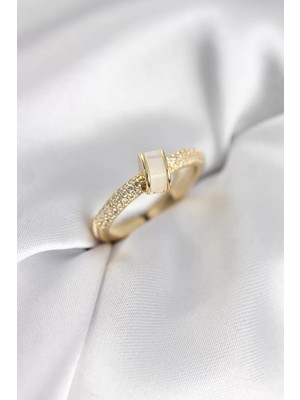 Uravas Store Zirkon Taşlı Sedefli Gold Renk Kadın Yüzük - TJ-BYK3942