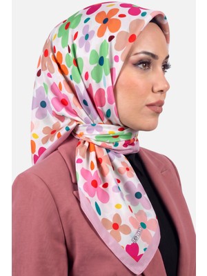 Hadiora Kadın Beyaz Çok Renkli Çiçek Desenli Organik Pamuk Soft Eşarp