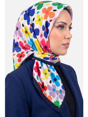 Hadiora Lady Coco Kadın Beyaz Çok Renkli Çiçek Desenli Organik Pamuk Soft Eşarp