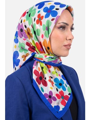Hadiora Lady Coco Kadın Beyaz Çok Renkli Çiçek Desenli Organik Pamuk Soft Eşarp