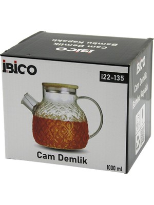 Renas Store 1000ML Abartma Desen Cam Demlik   Bambu Dış Yüzey - Metal Iç Yüzey - Silikon Contalı Kapak (5528)