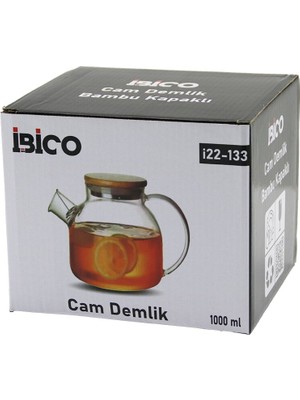 Renas Store 1000ML Sade Düz Cam Demlik  Bambu Dış Yüzey - Metal Iç Yüzey - Silikon Contalı Kapak (5528)