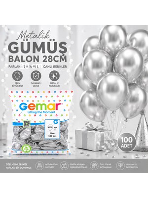 Renas Store GM-110-38 Metalik - Gümüş Balon 11&amp;apos;&amp;apos; - 28CM - 100 Parça (5528)