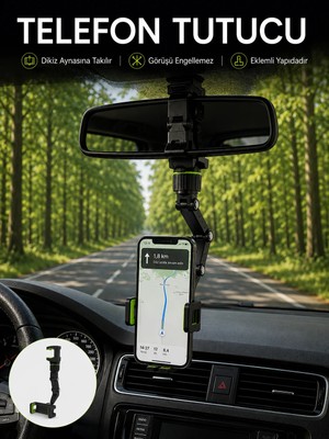 Uravas Store Araç Içi Dikiz Aynası Telefon Tutucu 360° Dönebilen Katlanabilir