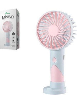 Feny FN-F20 Pembe-Açık Mavi Kademeli Ultra Sessiz Şarjlı Taşınabilir 500MAH Mini El Fanı (Kdo)