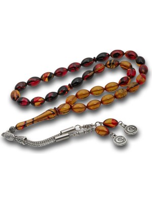 Inure Jewelry Metal Püsküllü Bordo Amber Sıkma Kehribar Tesbih
