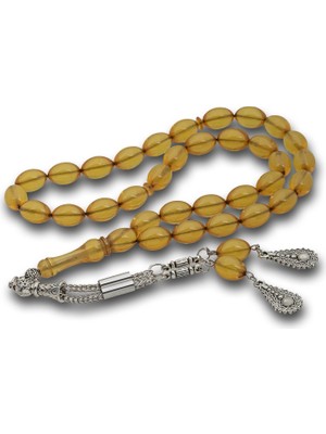 Inure Jewelry Metal Püsküllü Bal Rengi Sıkma Kehribar Tesbih