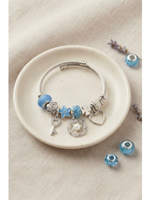 Inure Jewelry Kalp Yonca Anahtar Mavi Charmlı Bileklik