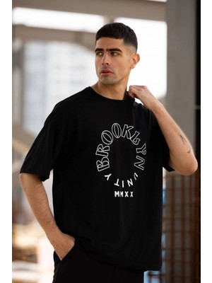 Velmora Fashion Erkek Baskılı T-Shirt Kısa Kol Bisiklet Yaka Regular Fit Rahat Kalıp Günlük Tişört - Siyah