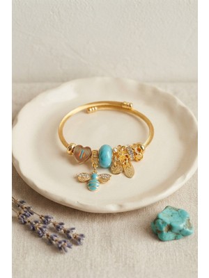 Inure Jewelry Kalp ve Arı Model Mavi Charmlı Bileklik