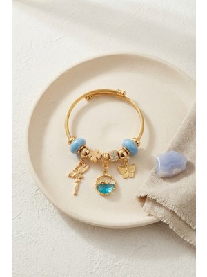 Inure Jewelry Balık ve Tinker Bell Model Mavi Charmlı Bileklik