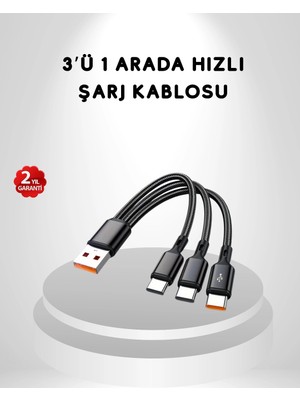 Armüz 3’ü 1 Arada Hızlı Şarj Kablosu Ios Android Type-C Uyumlu ve Dayanıklı