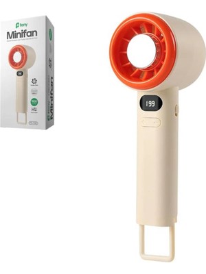 Feny FN-F40 Krem-Turuncu Kademeli Ultra Sessiz LED Göstergeli Şarjlı 1800MAH Turbo Mini El Fanı (Kdo)