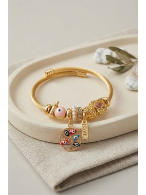 Inure Jewelry Pembe Nazar Detaylı Ağaç Charmlı Bileklik