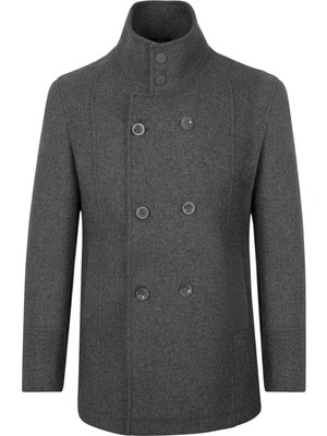 Hatemoğlu Antrasit Slim Fit Kruvaze Kaşe Kaban