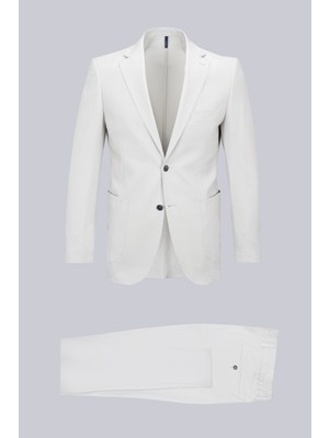 Hatemoğlu Bej Slim Fit Çizgili Mono Yaka Takım Elbise