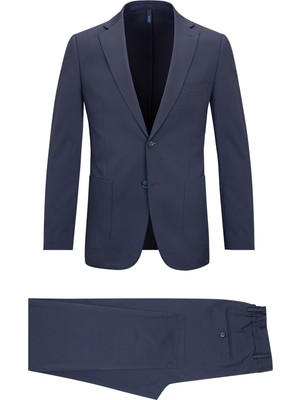 Hatemoğlu Lacivert Slim Fit Çizgili Mono Yaka Takım Elbise