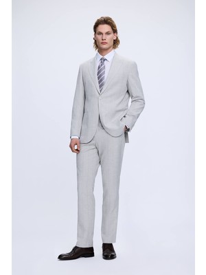Hatemoğlu Gri Slim Fit Mono Yaka Keten Casual Takım Elbise