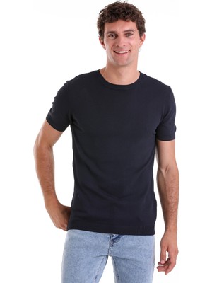 Hatemoğlu Lacivert Regular Fit Bisiklet Yaka Rayon Tişört