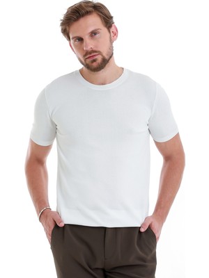 Hatemoğlu Beyaz Regular Fit Bisiklet Yaka Rayon Tişört