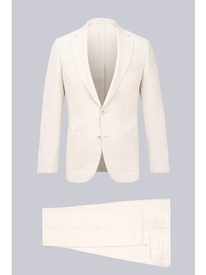Hatemoğlu Bej Slim Fit Mono Yaka Keten Takım Elbise