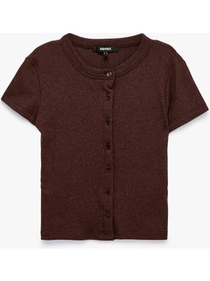 Koton Slim Fit Düğmeli Bisiklet Yaka Kısa Kollu Hırka