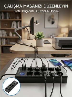 Filizora Digital Market Akım Korumalı 10'lu Çoklu Priz Usb-A ve Type-C Şarj Çıkışlı