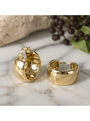 RSB Bijuteri Küpe Halka Göz Alıcı Gold Chunky 316 L Altın Kaplama + Hediye Paket