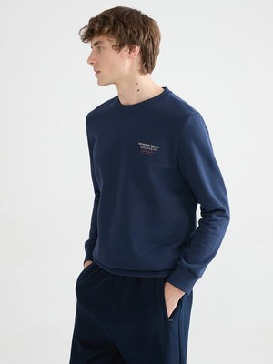 Lc Waikiki Yeni Sezon Bisiklet Yaka Baskılı Erkek Kalın Sweatshirt