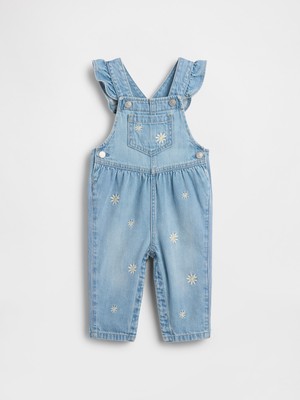 Gap Bebek Açık Mavi Çiçek Işlemeli Denim Tulum