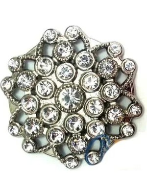 Mudanis Taşlı Yuvarlak Broş, Sandık Süsü 4,5 cm - Nikel, 1 Adet
