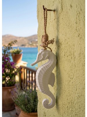 The Mia Retro Marin Beyaz Halat Askılı Denizatı Obje 30 cm