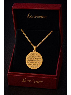Louvienne Çelik Burgu Zincir Ayetel Kürsi Yazılı Kararmaz Unisex Madalyon Kolye
