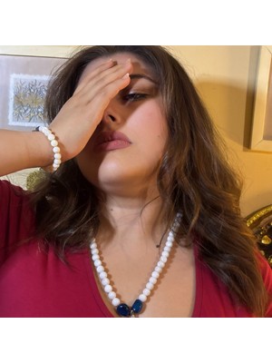Reina Del Corazen Aytaşı  ve Mavi Akik Antik Kolye