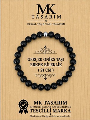 MK Tasarım Gerçek Oniks Taşı Erkek Bileklik MK.8000.001 - Rahatlık-Dinginlik-Enerji- Stres Bilekliği
