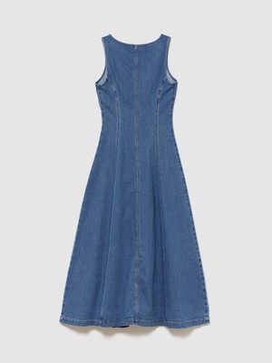 Gap Kadın Mavi Denim Seamed Fermuarlı Midi Elbise