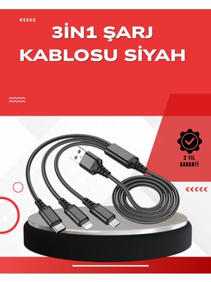 Armüz Dayanıklı Metal Başlıklı 3’ü 1 Arada Şarj Kablosu – Tüm Cihazlarla Uyumlu