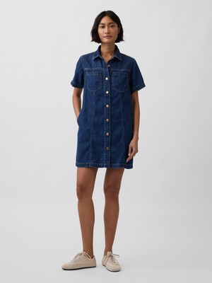 Gap Kadın Koyu Mavi Ultrasoft Denim Mini Elbise